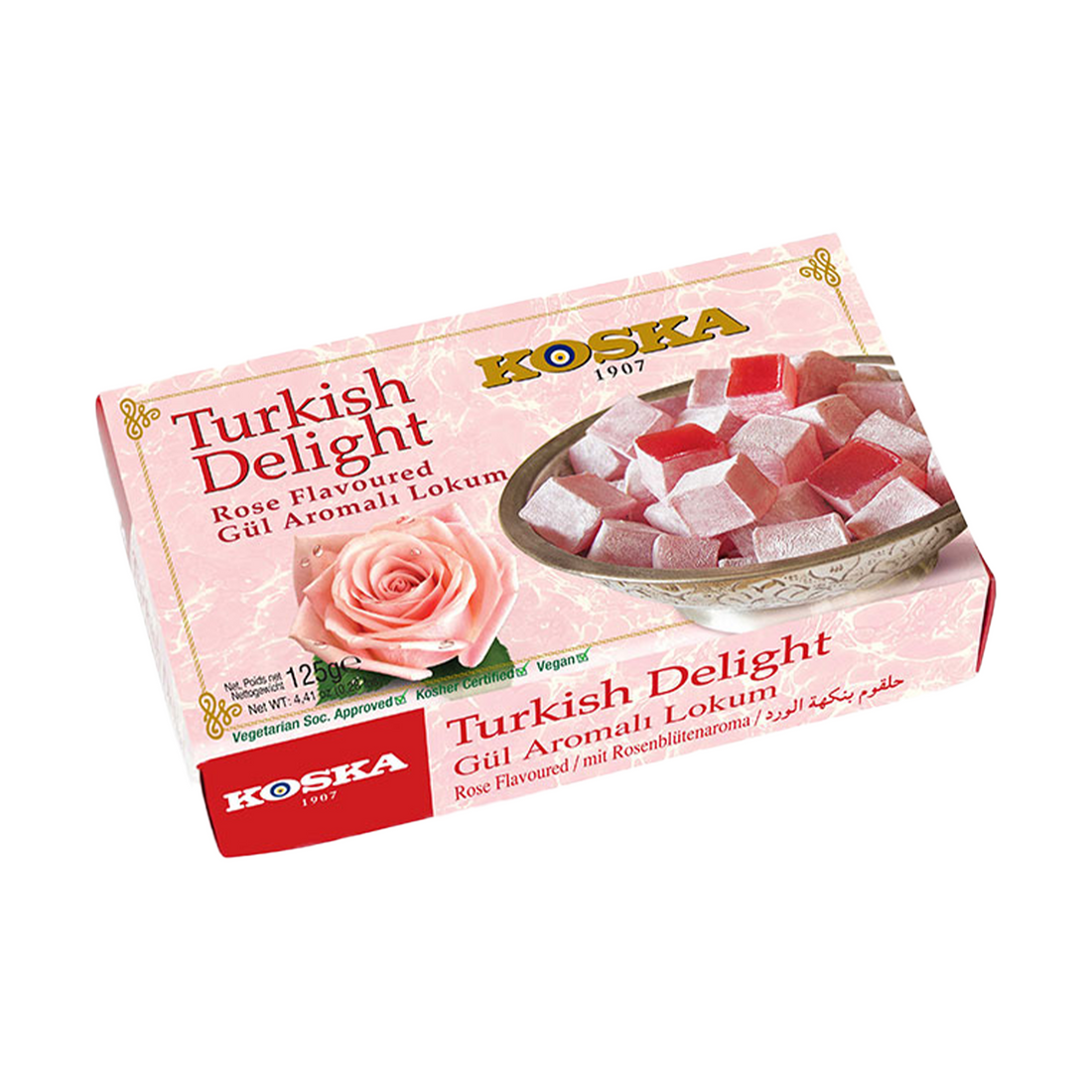 コスカ ローズフレーバーロクム 125g | Koska Gül Aromalı Lokum | Turkish Delight with Rose Flavoured