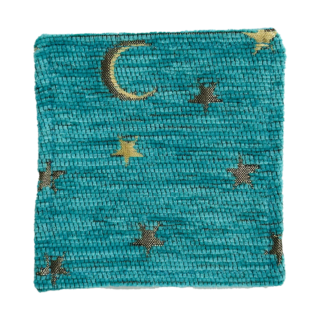 Chenille Jacquard Coaster 4-Piece Set - Arabian Nights (Moon &amp; Star) Design - Turquoise