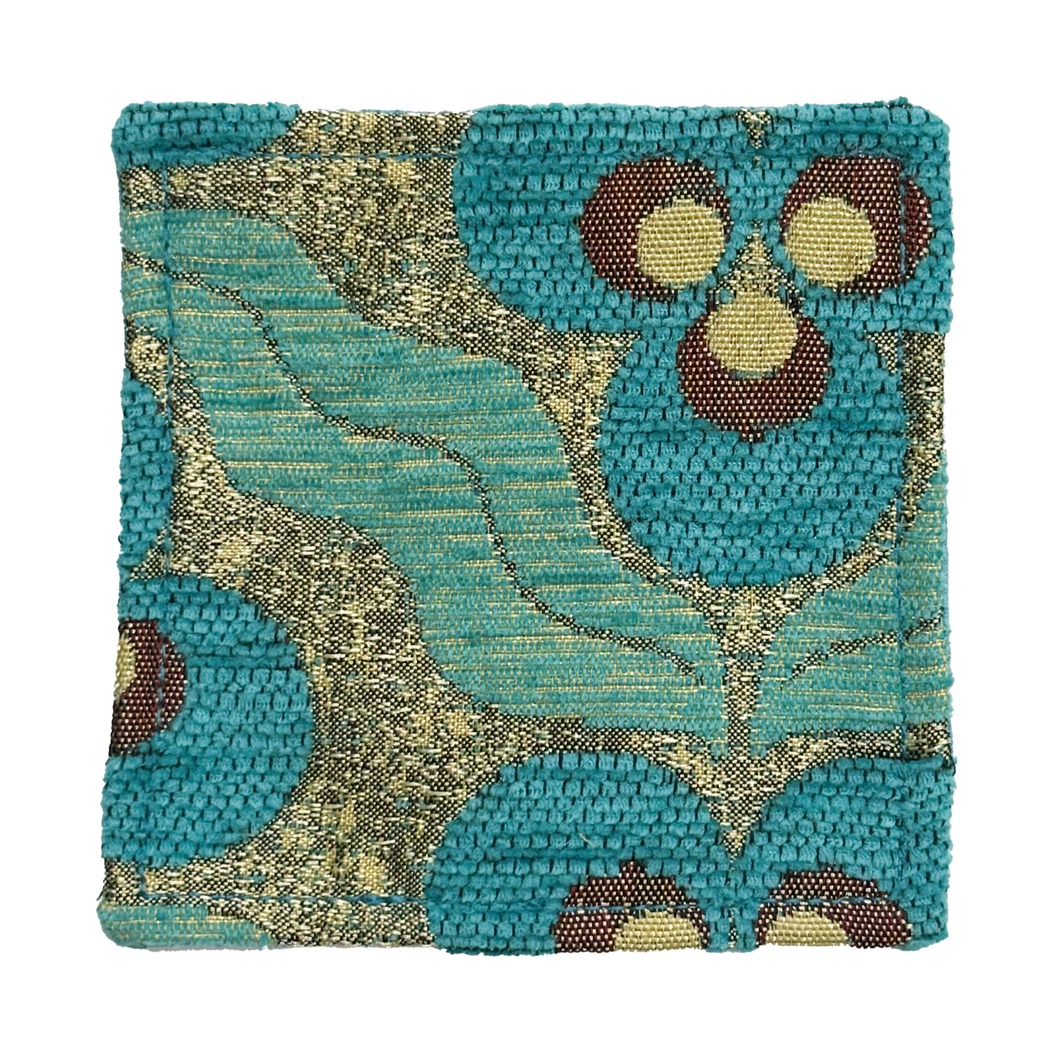 Chenille Jacquard Coaster 4-Piece Set - Chintamani Design - Turquoise