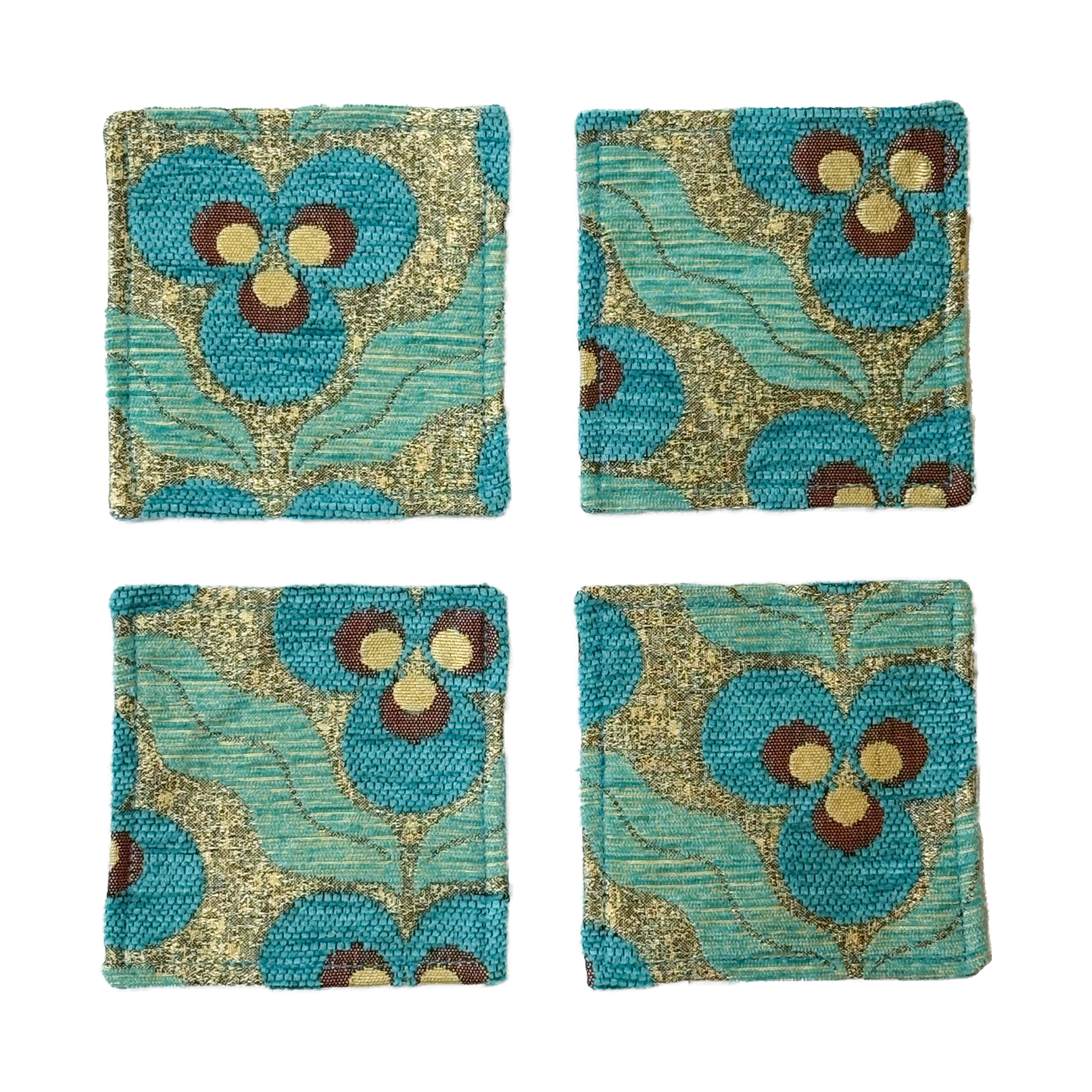 Chenille Jacquard Coaster 4-Piece Set - Chintamani Design - Turquoise