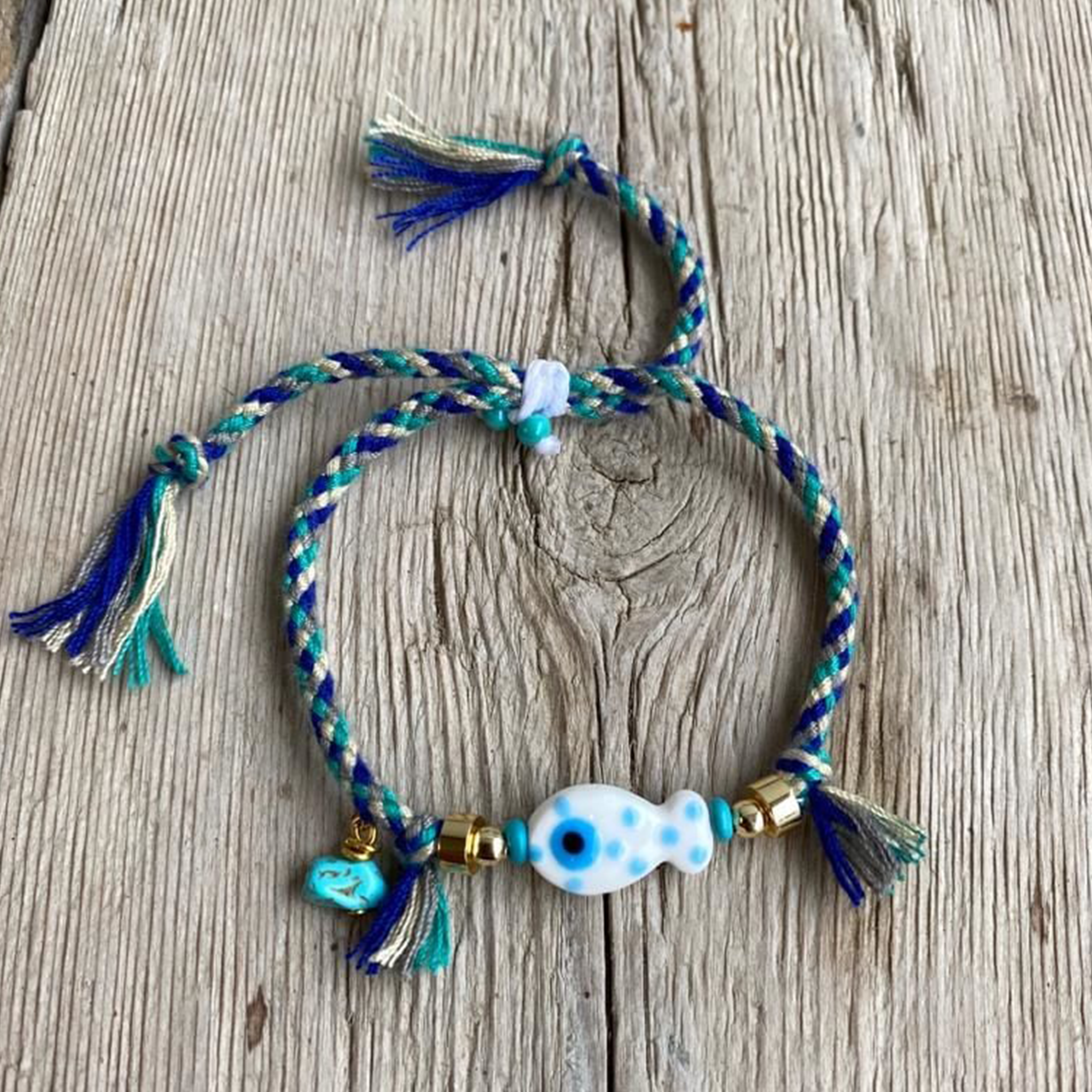 スア・デザイン ハンドメイドセラミック・フィッシュ ロープブレスレット | Sua Design Beyaz Seramik Balık İpli Bileklik | White Ceramic Fish String Bracelet