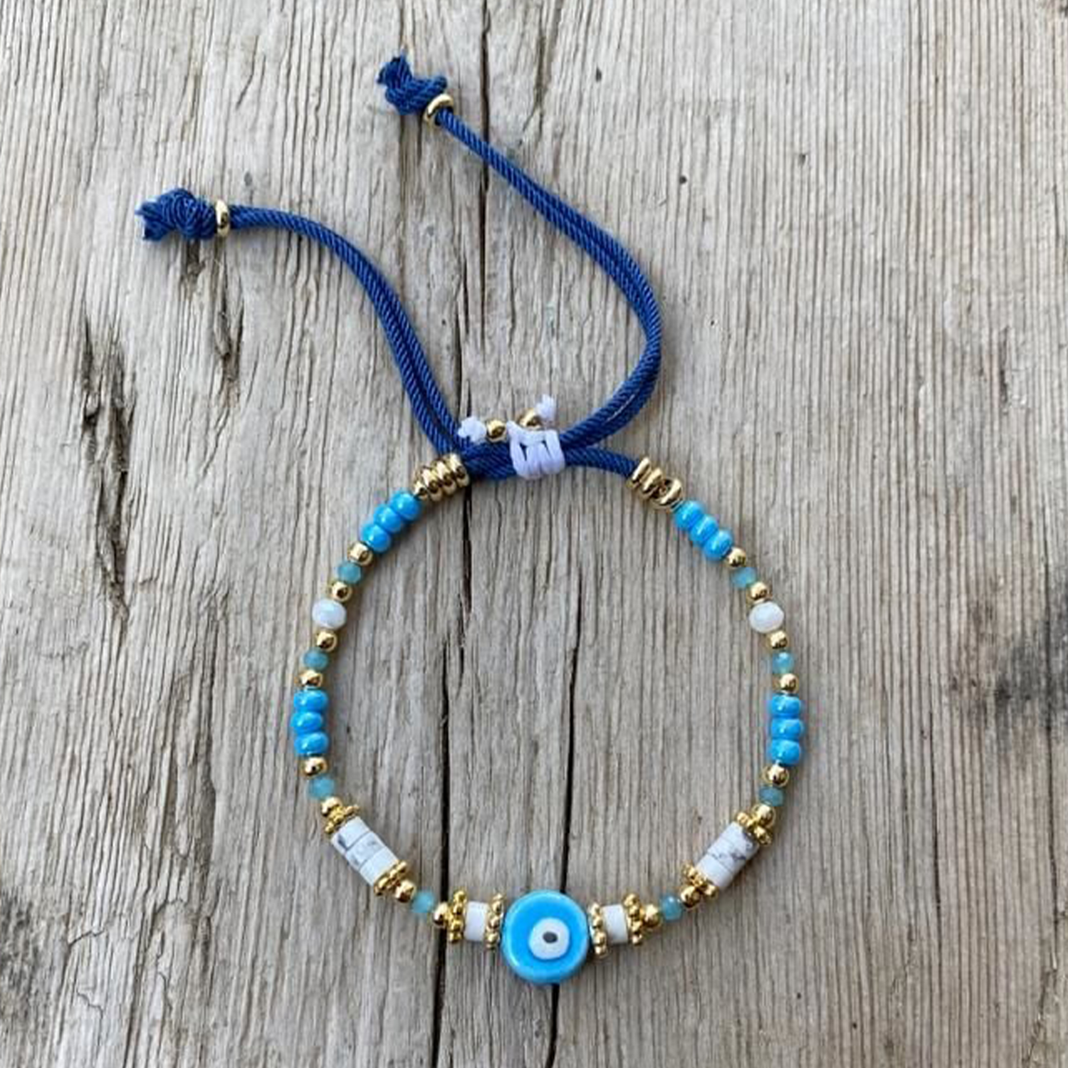 Sua Design Ceramic Evil Eye Bead Detailed Variscite Natural Stone Milan rope Bracelet | Seramik Nazar Boncuk Detayli Varisit Dogal Tas Milan ipli Bileklik 